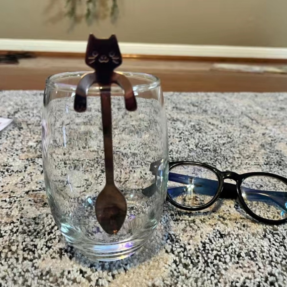 Cat Spoons Tea Spoons Stirrers Cup Hugging Kitty Cats Stainless Black 2 PC Set - Picture 4 of 16